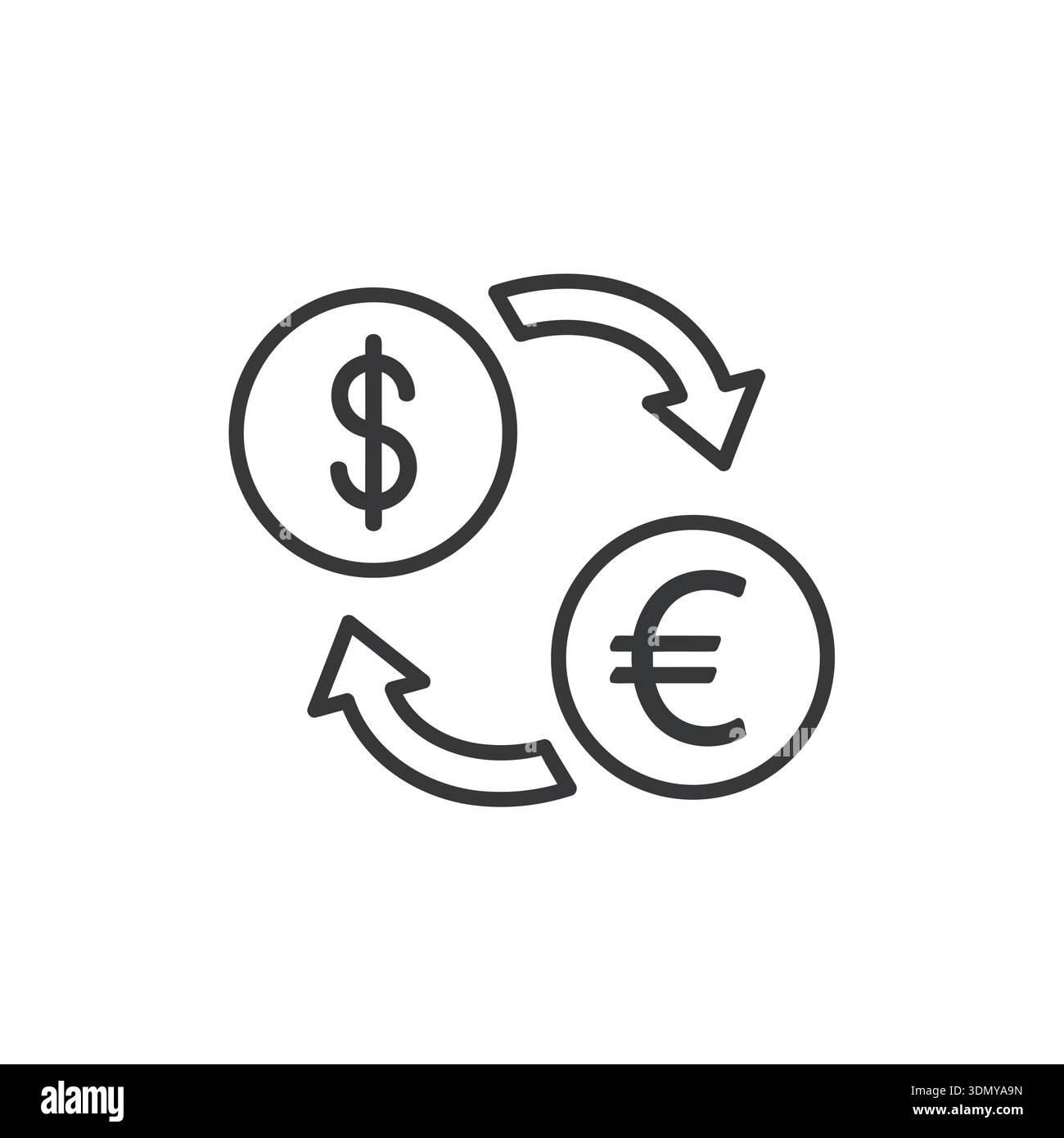 A clean currency exchange icon depicting dollar and euro symbols with ...