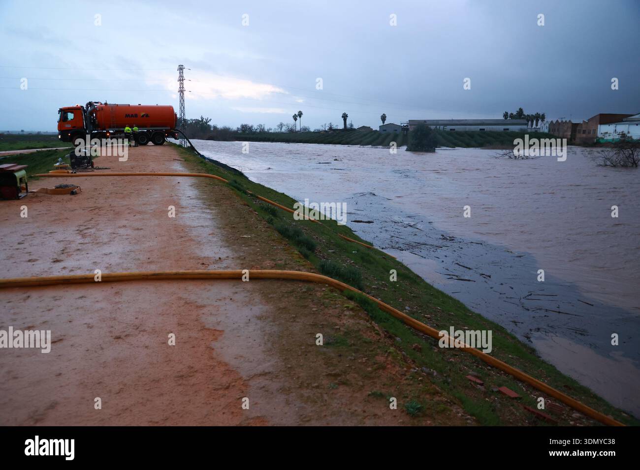 Rain floods several areas of Lora del Río (Seville), which is protected ...