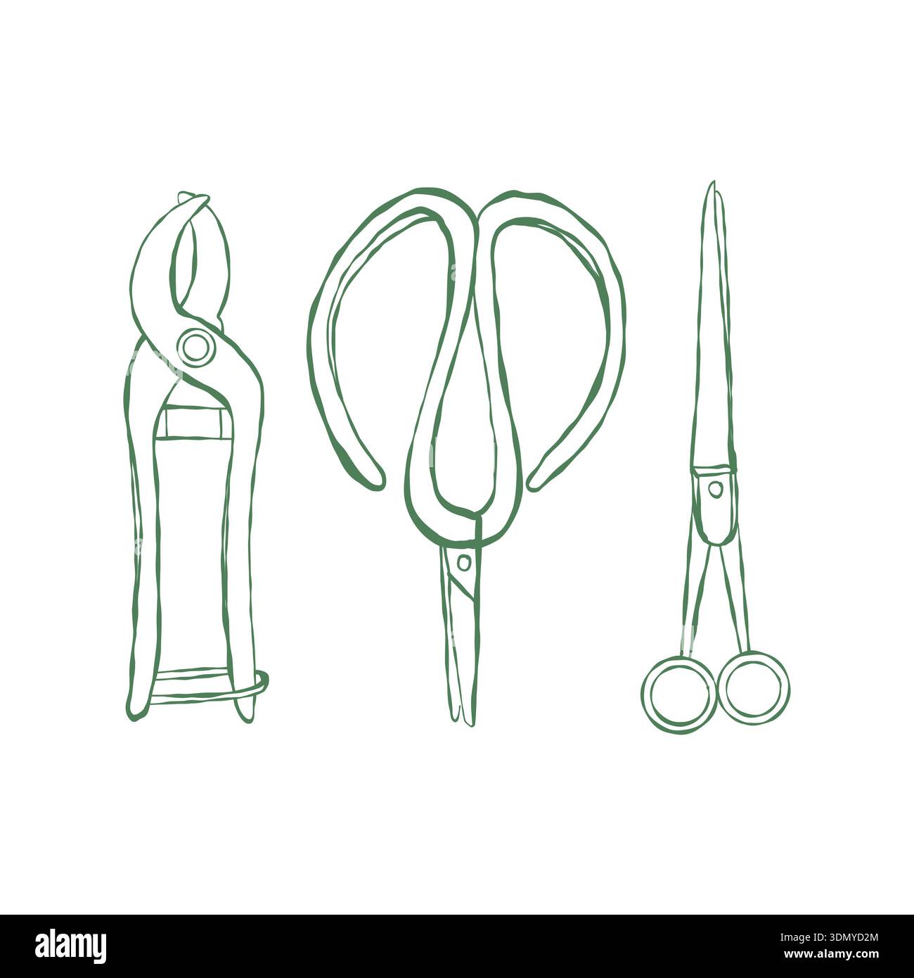 Set of gardening tools icons in doodle style, isolated on white background. Garden shears vector outline illustration. Stock Vector