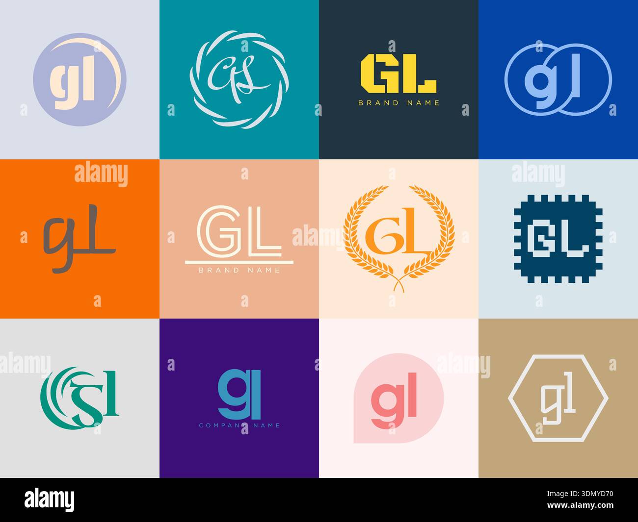 GL logo company template. Letter g and l logotype. Set different ...