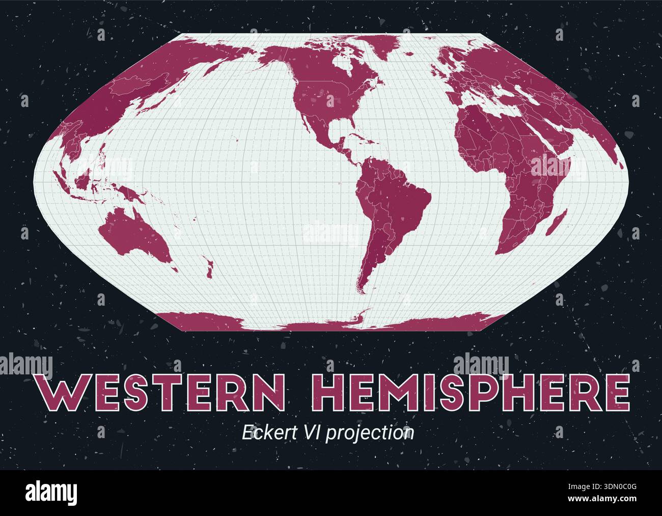 Western Hemisphere world map using Eckert VI projection, centered on the Western Hemisphere. Stock Vector