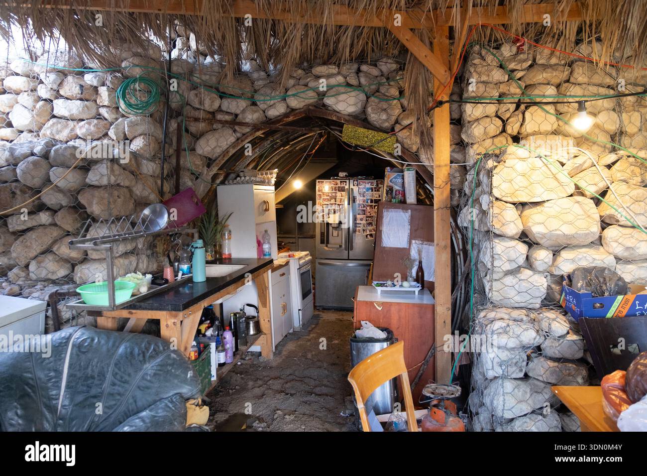 Interior view of a basic living unit in an abandoned bunker in a ...