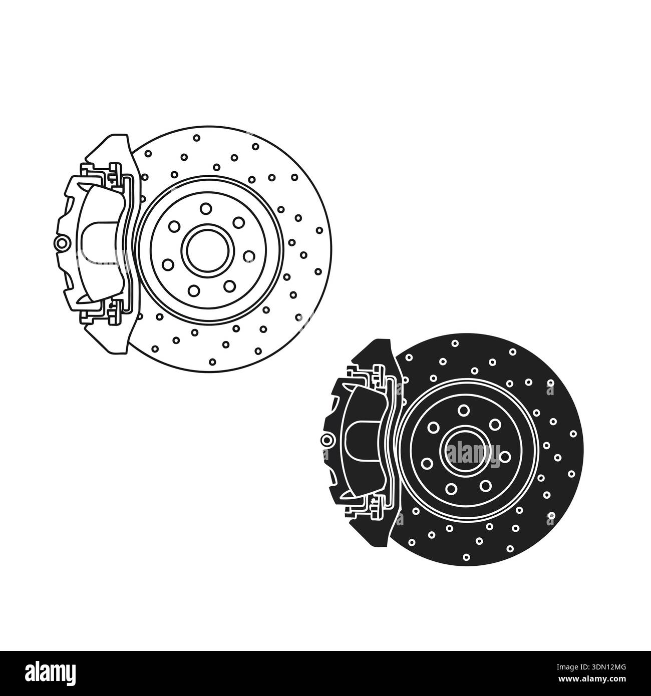 This image is a detailed illustration of a car brake disc, showcasing ...