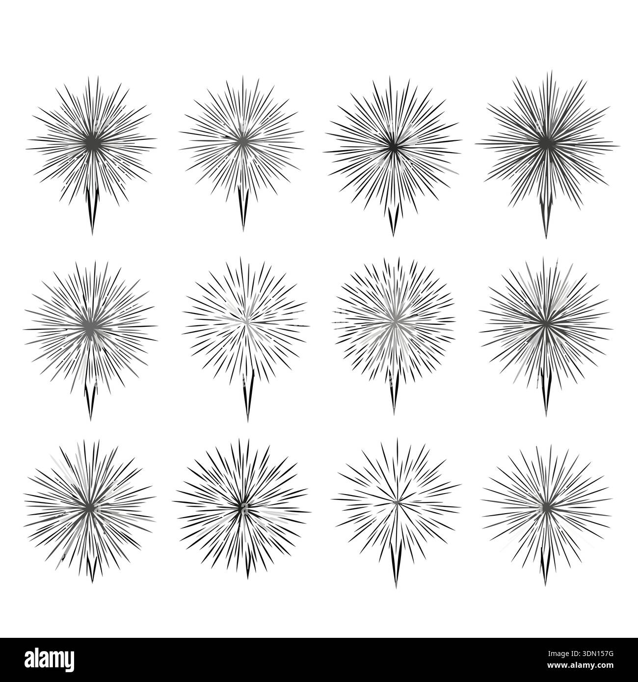 A collection of abstract starburst patterns featuring radial lines and ...