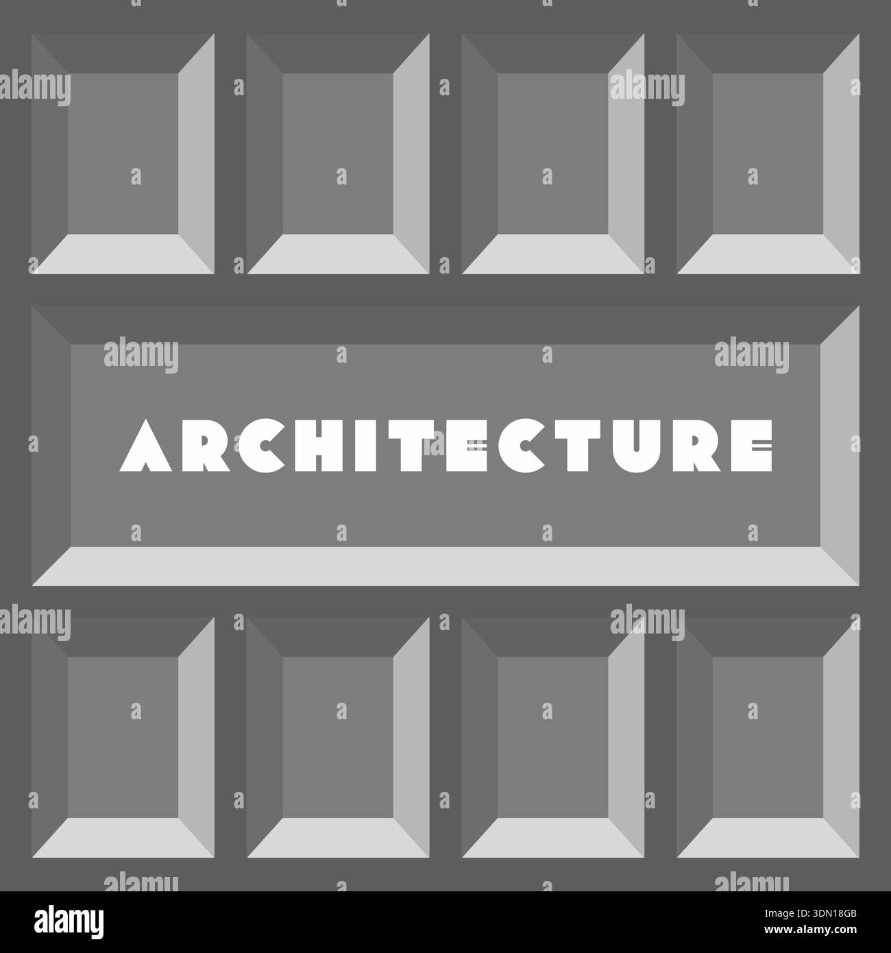 Gray tile with raised block pattern and architecture text centered in a solid framed panel Stock Vector