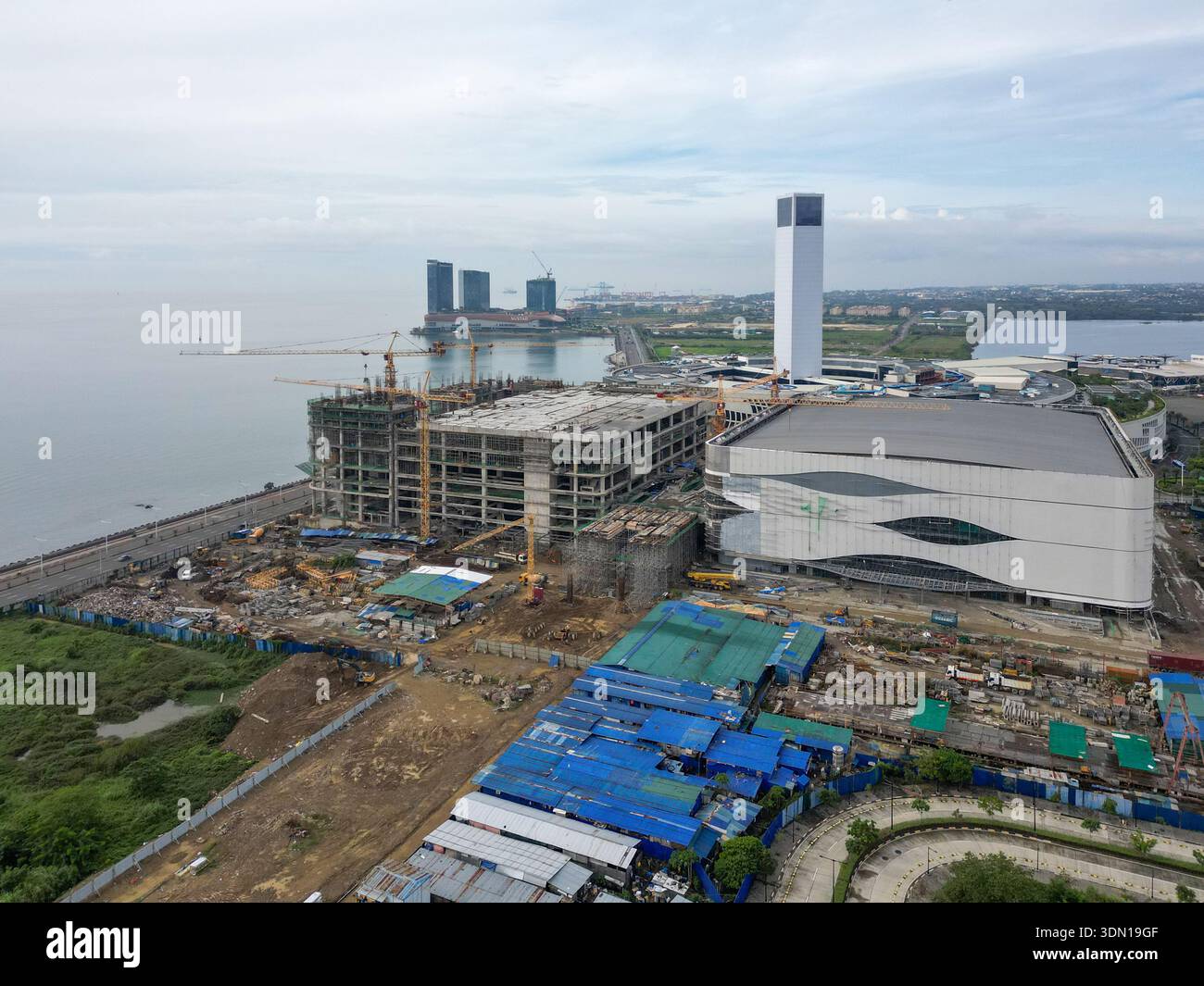 Wide aerial view of construction and new infrastructure at South Road ...