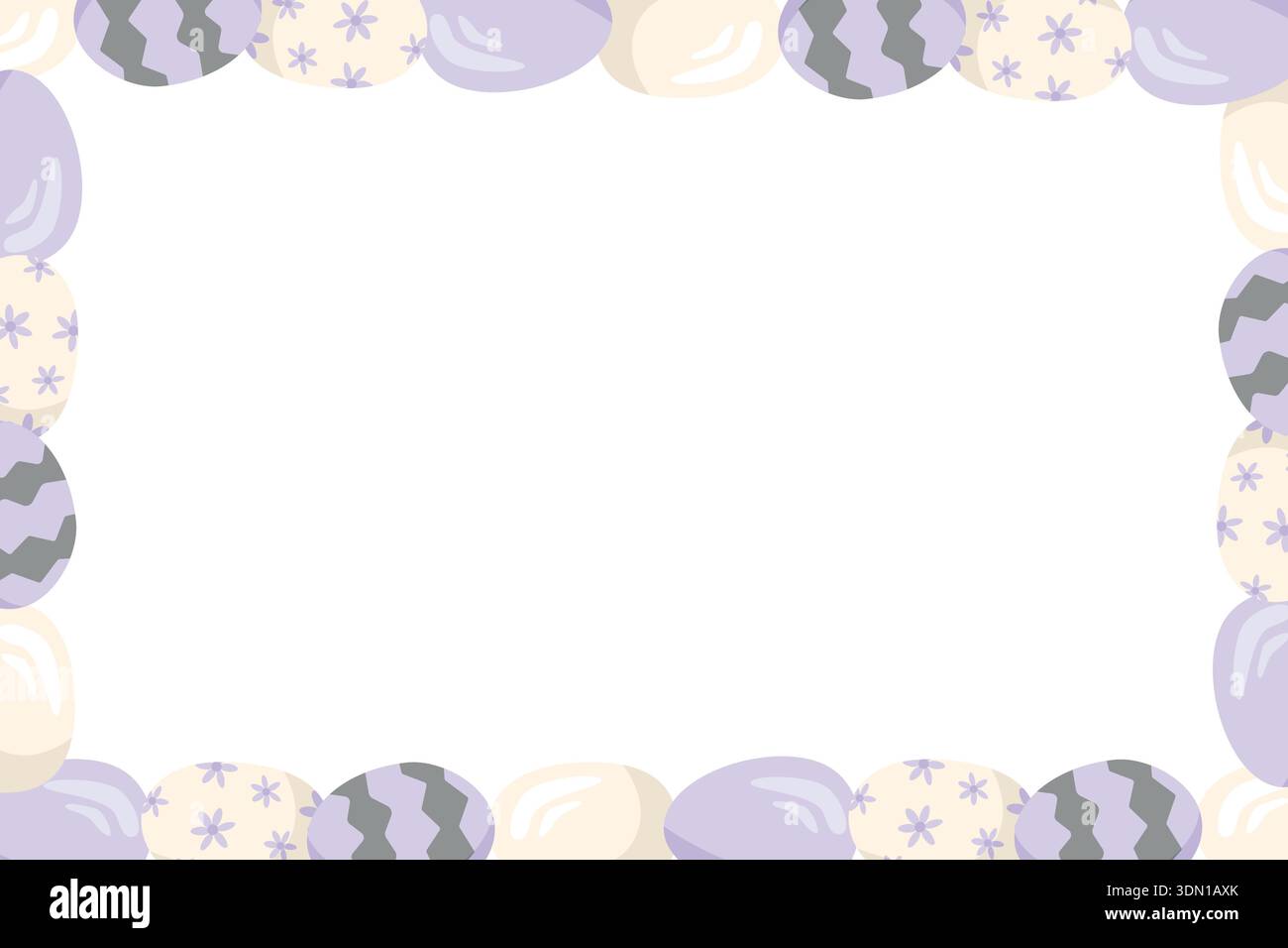Rectangular frame with purple Easter eggs. Vector illustration of Easter eggs with a geometric and floral pattern. Copy space. Perfect for Easter-them Stock Vector