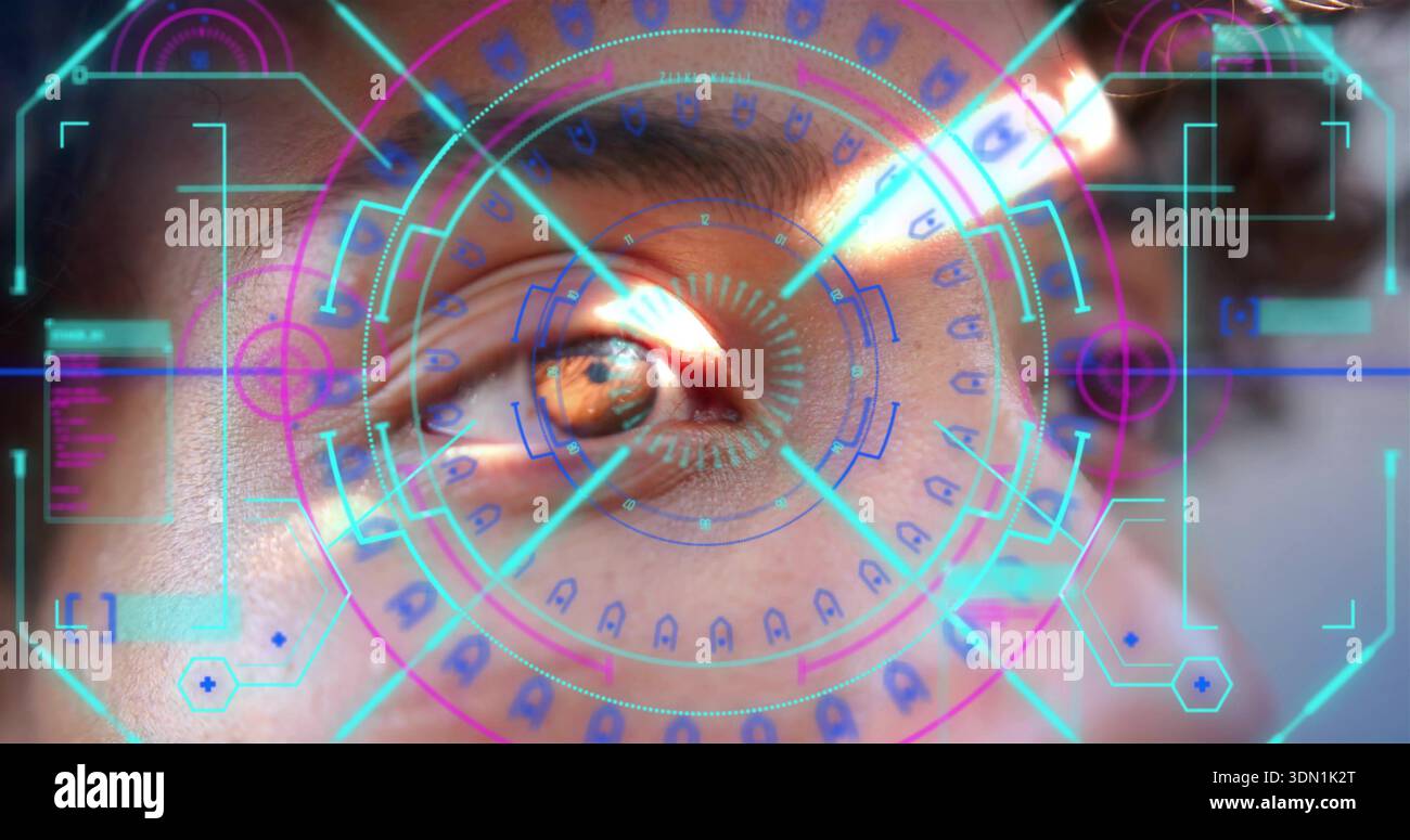 Scanning Reticle Scanning male right eye with HUD concentric reticles at lab, showing ...