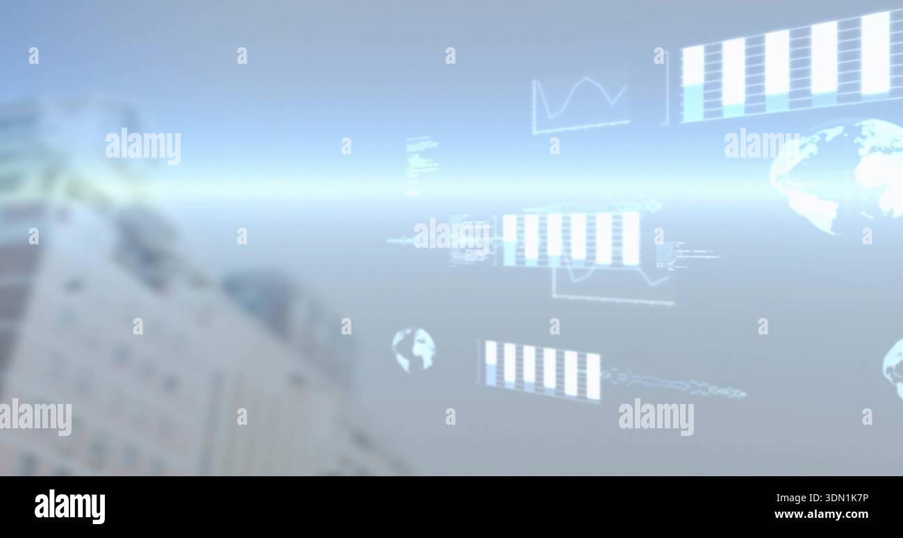 Displaying HUD overlay floating at rooftop, with bar charts, line ...