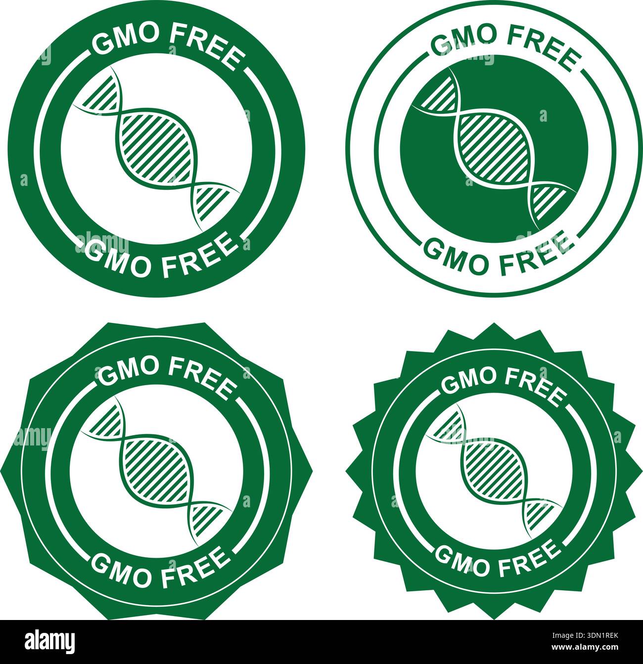 GMO free certification badges with DNA symbol set Stock Vector