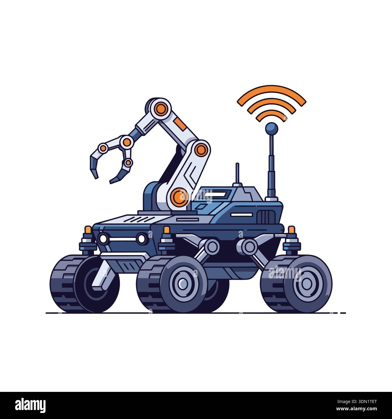 A futuristic robotic rover is displayed, equipped with an articulated ...