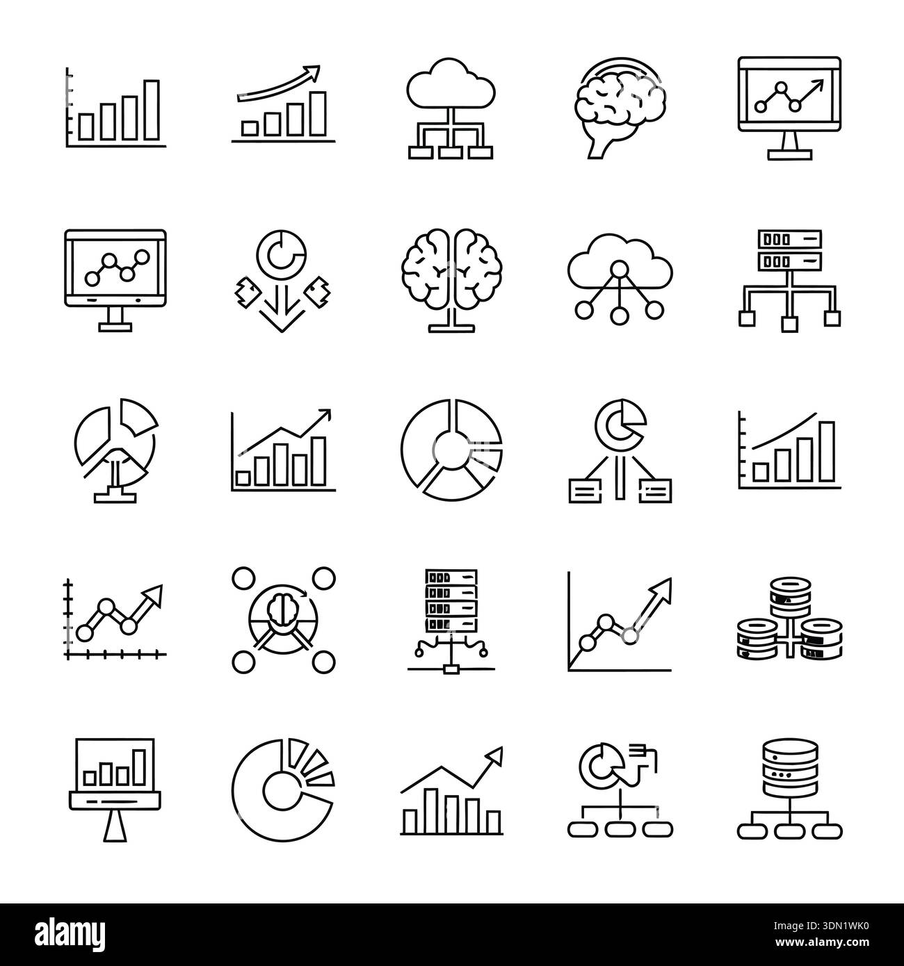 A collection of data analysis and visualization icons. These represent ...