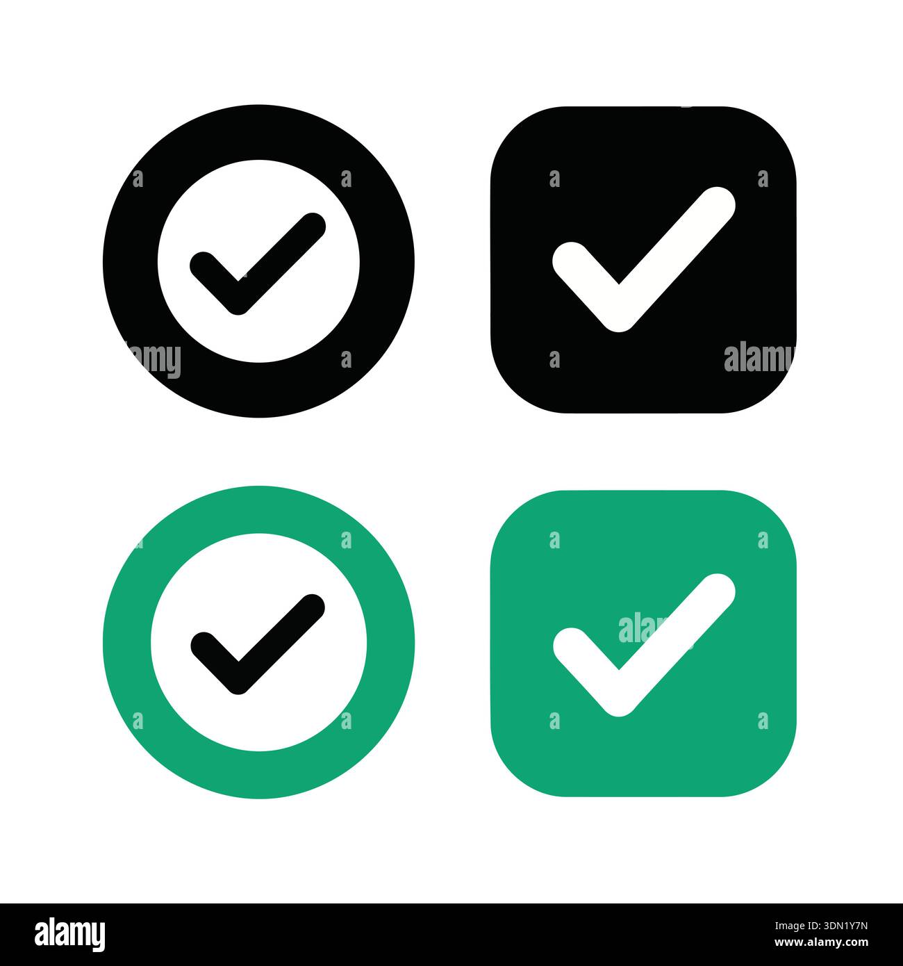 A set of check mark icons in different shapes and colors, representing ...