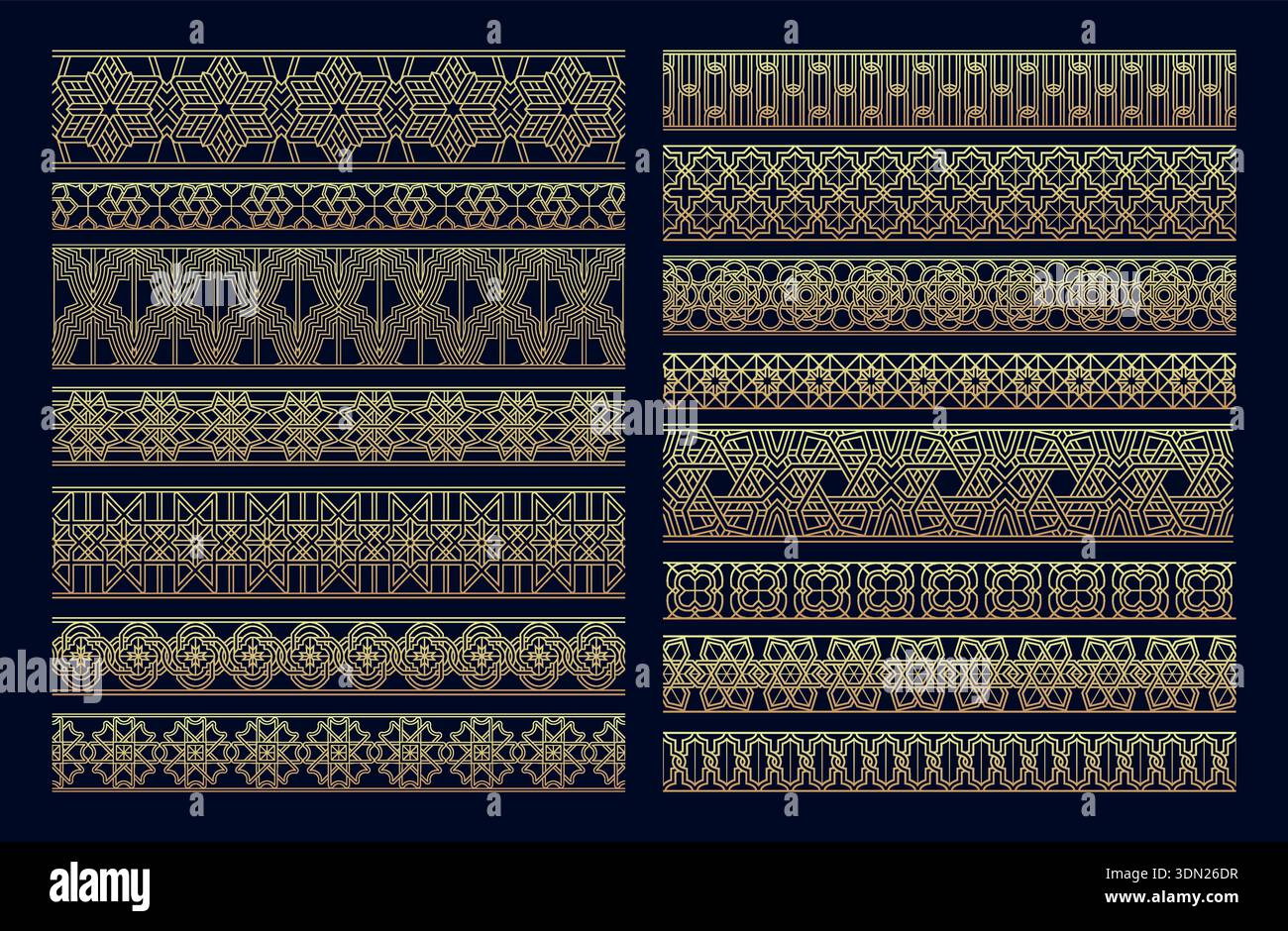 Golden arabesque seamless borders, Islamic geometric border frames for ...