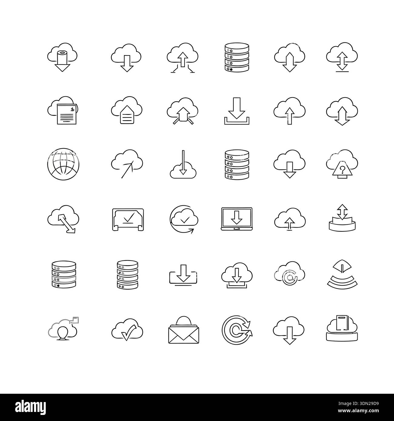 This set of icons represents cloud computing and network technology. It ...