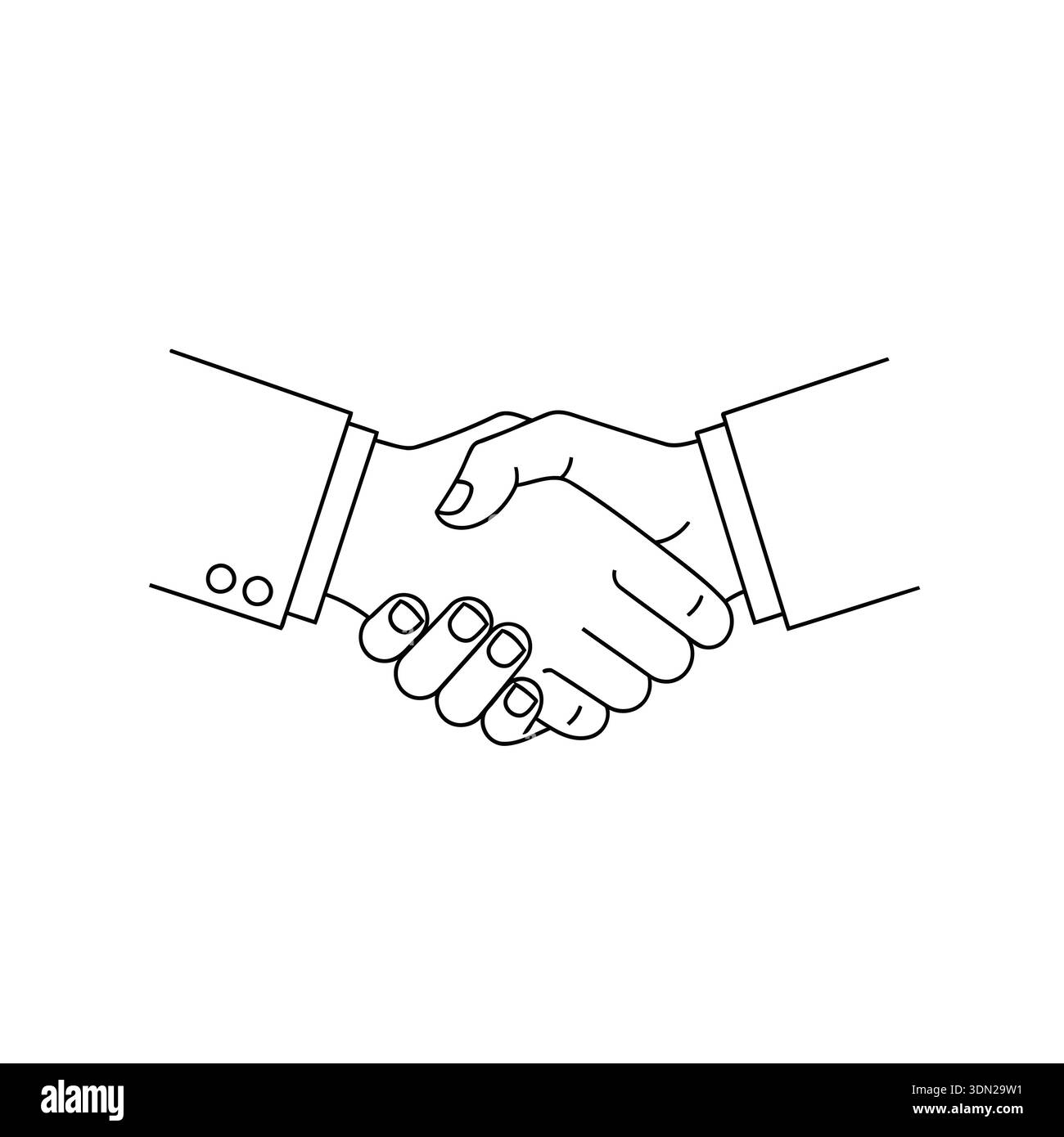 This image is a clean line drawing of a handshake, representing ...