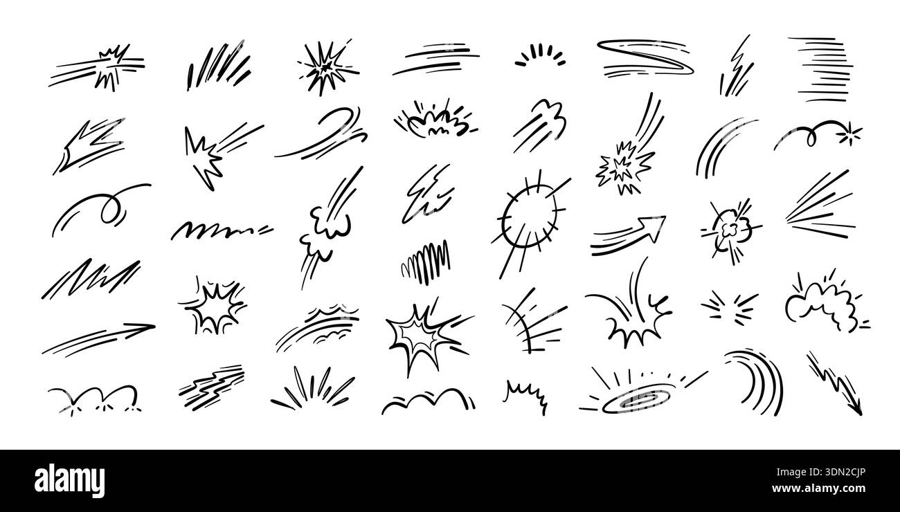 Motion doodle. Energy bursts and speed line trails for comic action ...