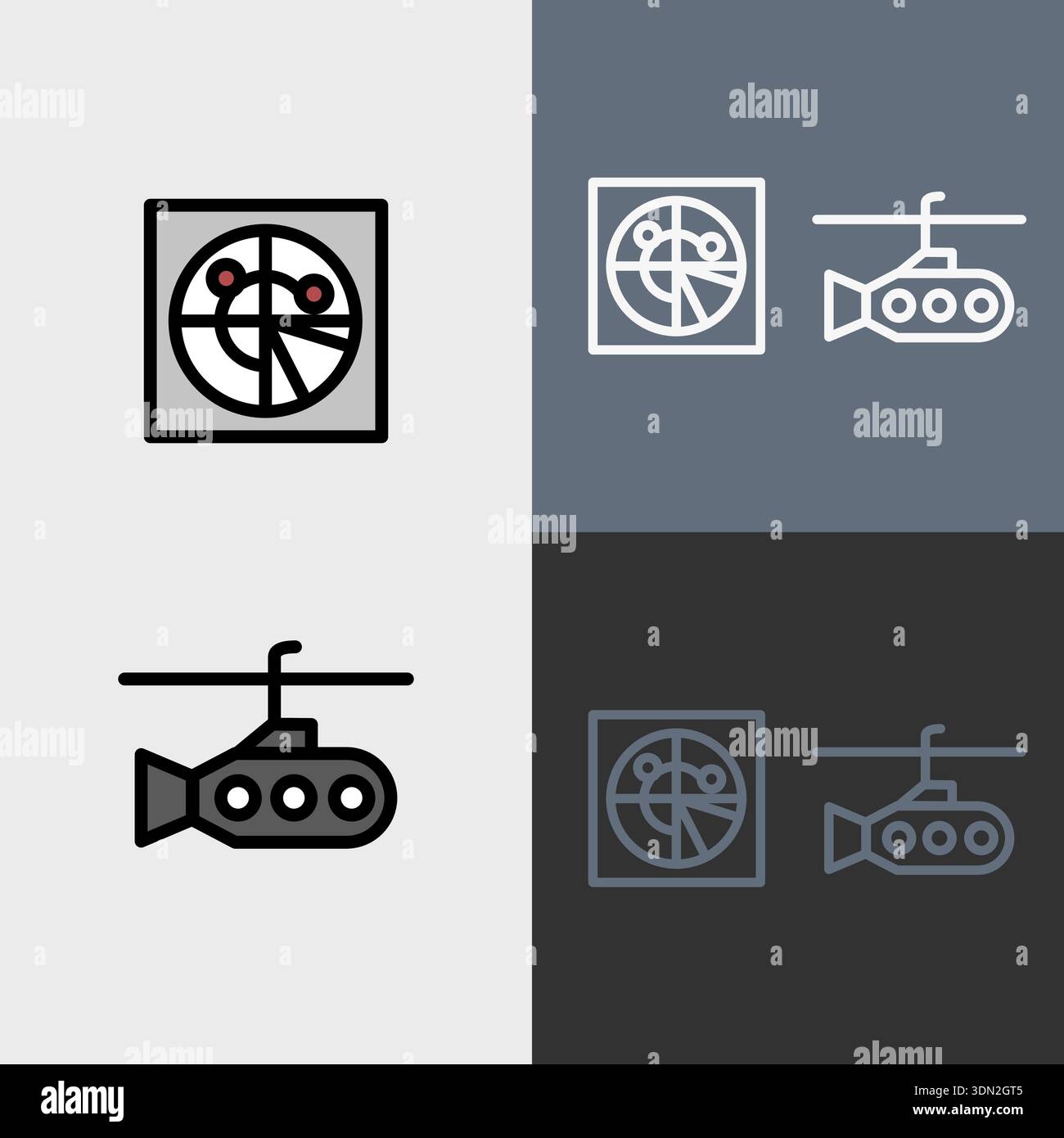 Military symbol or clipart set - filled and outlined symbols. Stock Vector