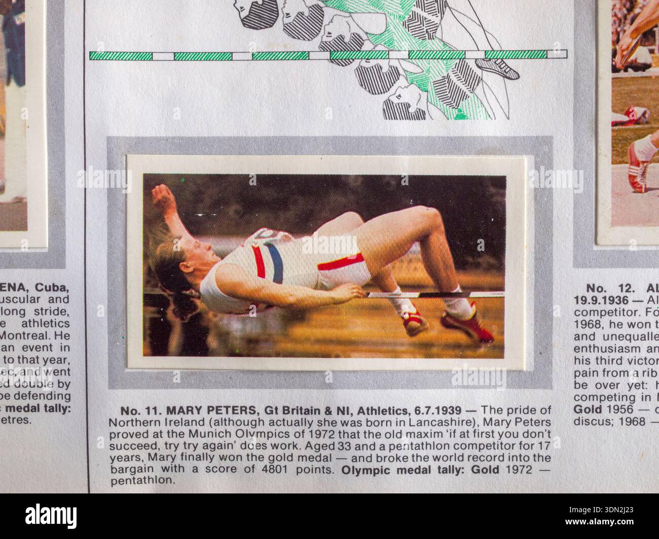 Mary Peters, athlete. Vintage collectable card from the 1979 'Olympic Greats' Brooke Bond series. Stock Photo