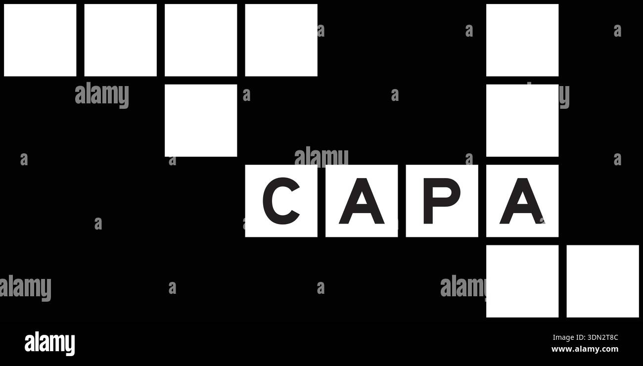 Alphabet letter in word CAPA (abbreviation of corrective action and preventive action) on crossword puzzle background Stock Vector
