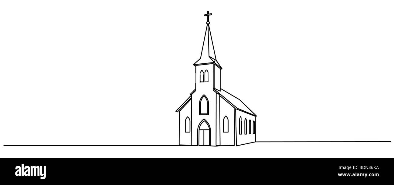 Continuous one line drawing of church icon ,Church Single continuous ...