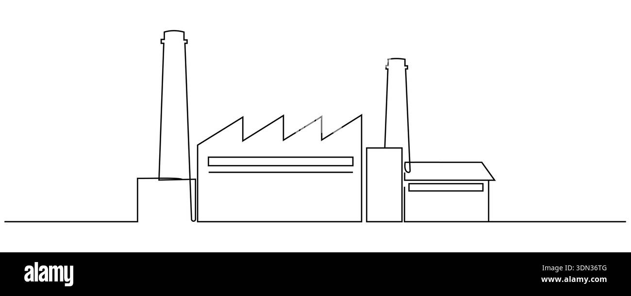 Continuous Single Line Drawing of Factory Building Simple Sketch ...