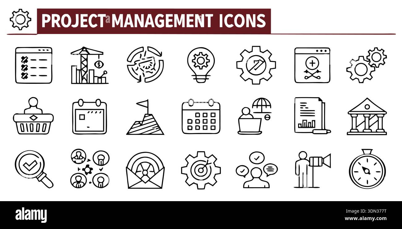 A set of project management icons symbolizing tasks, scheduling ...