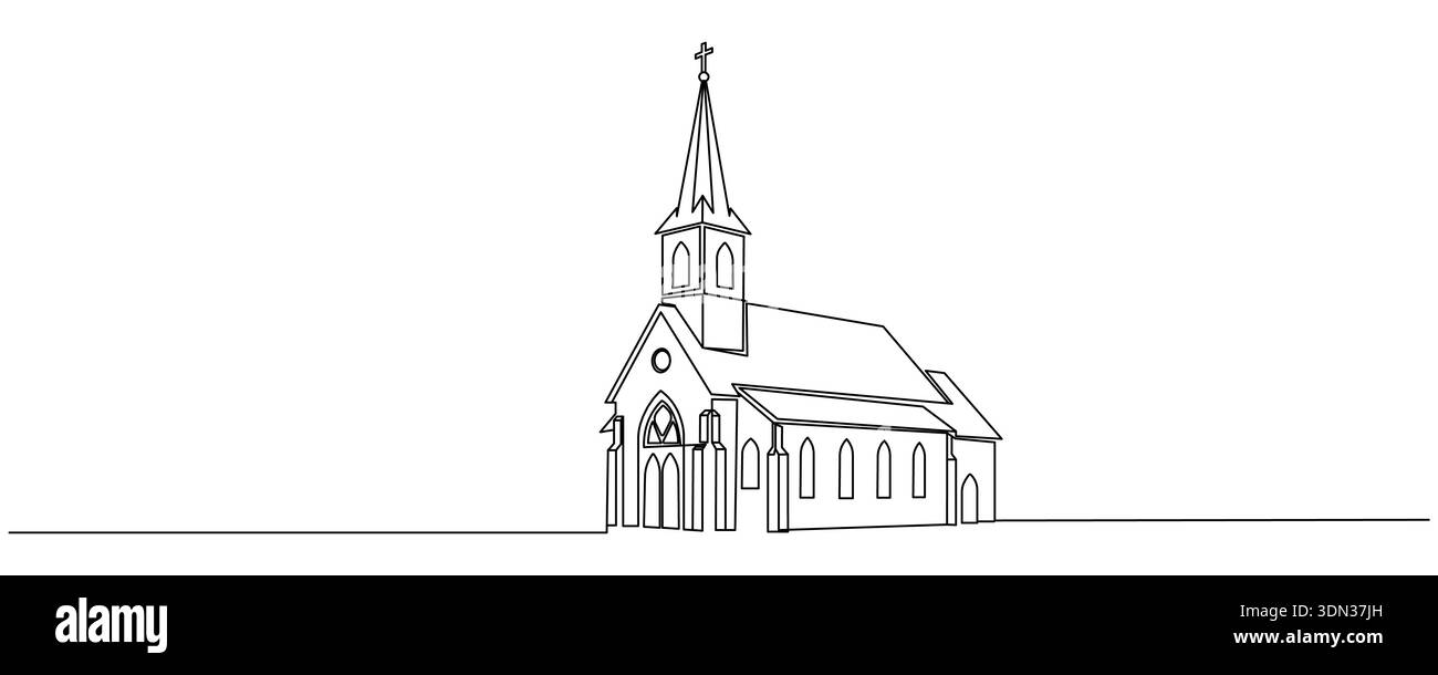 Continuous one line drawing of church icon ,Church Single continuous ...
