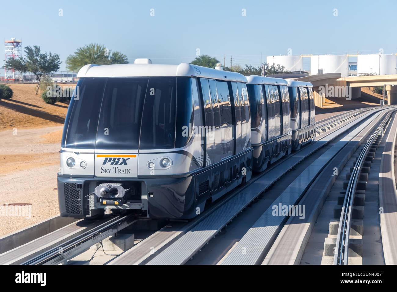 Phoenix, United States - November 9, 2025: Phoenix Sky Harbor Airport PHX Sky Train People Mover in Phoenix in the United States. Stock Photo