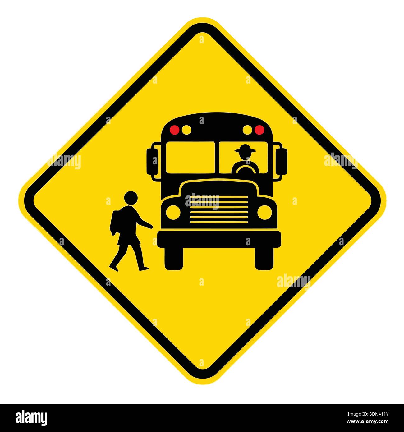 This image features a school bus crossing sign, designed to alert ...