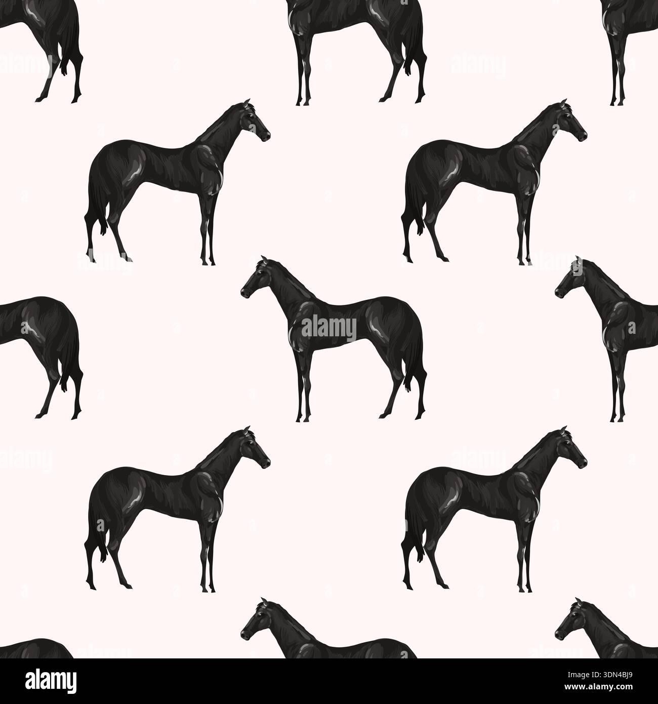 Seamless pattern with black horses. Vector. Stock Vector