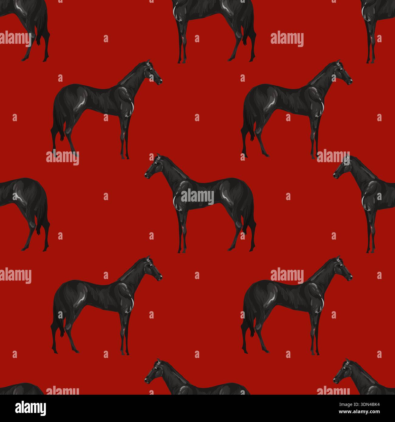 Seamless pattern with black horses. Vector. Stock Vector
