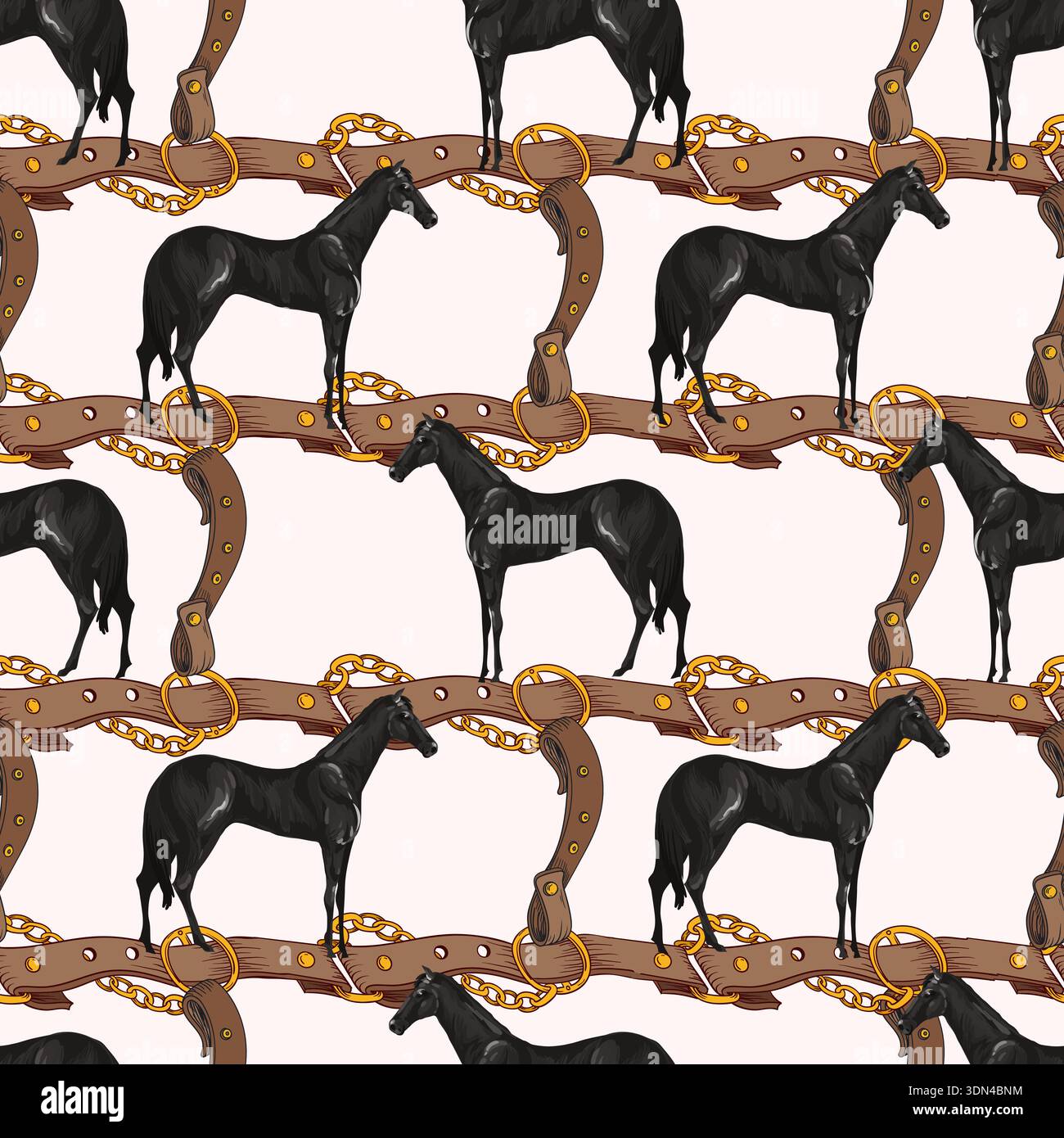 Seamless pattern with horses and belts. Vector. Stock Vector