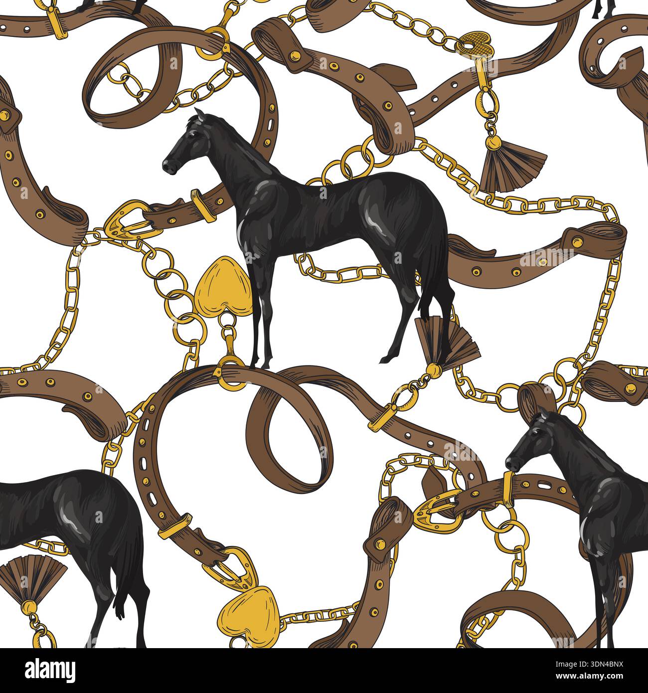 Seamless pattern with horses and belts. Vector. Stock Vector
