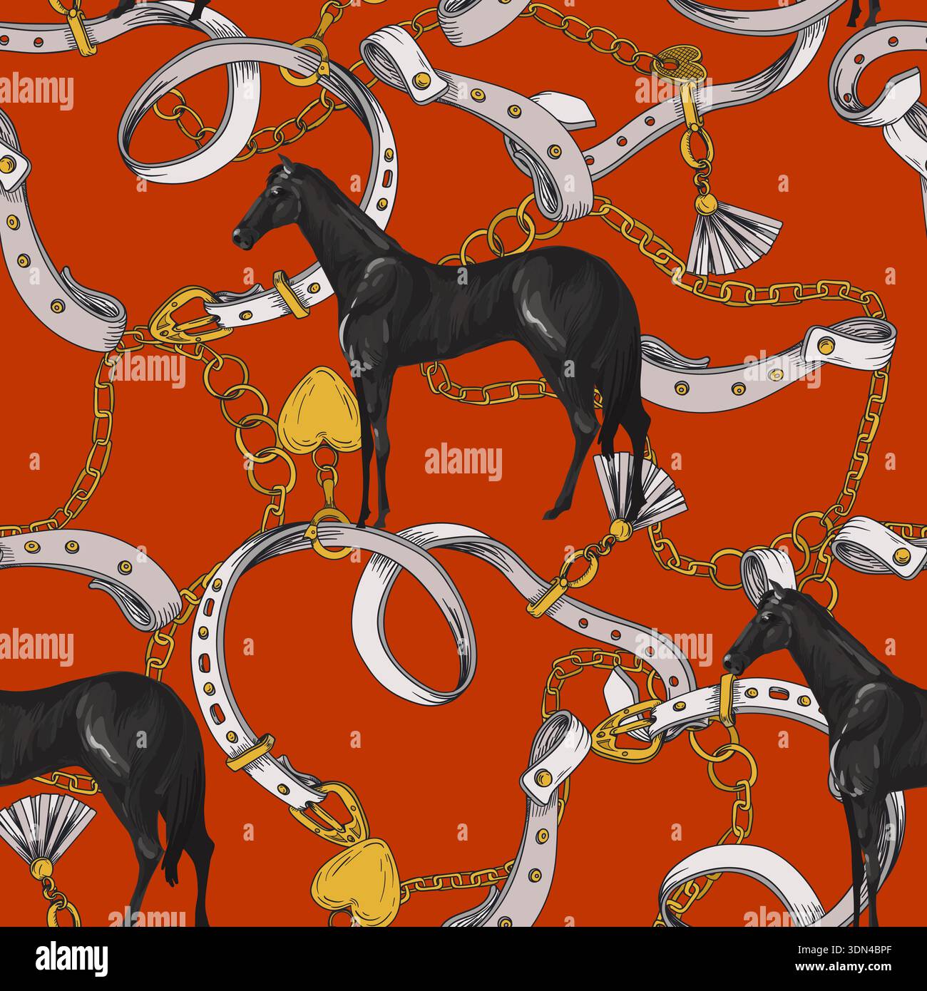 Seamless pattern with horses and belts. Vector. Stock Vector