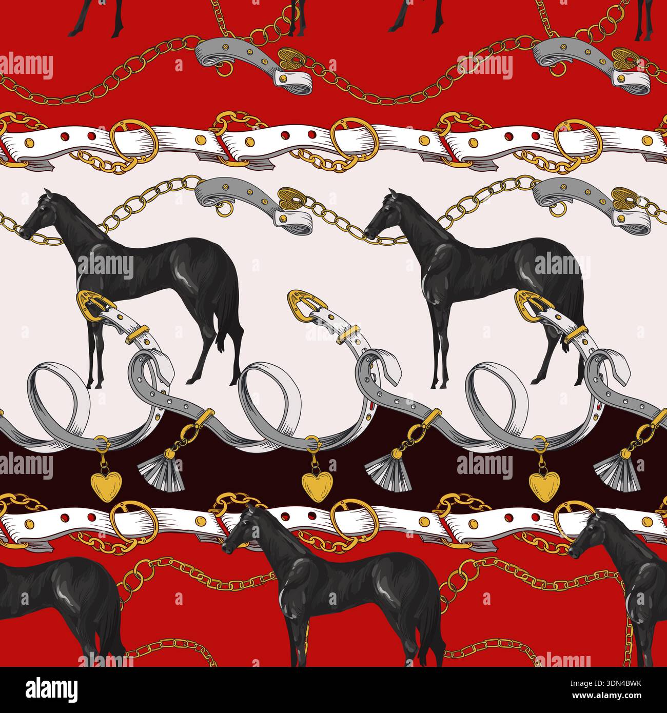 Seamless pattern with horses and belts. Vector. Stock Vector