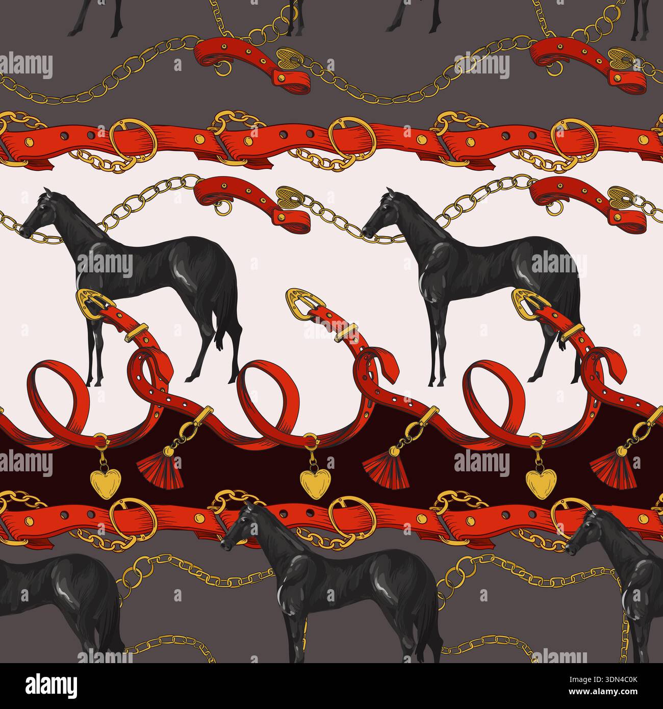 Seamless pattern with horses and belts. Vector. Stock Vector