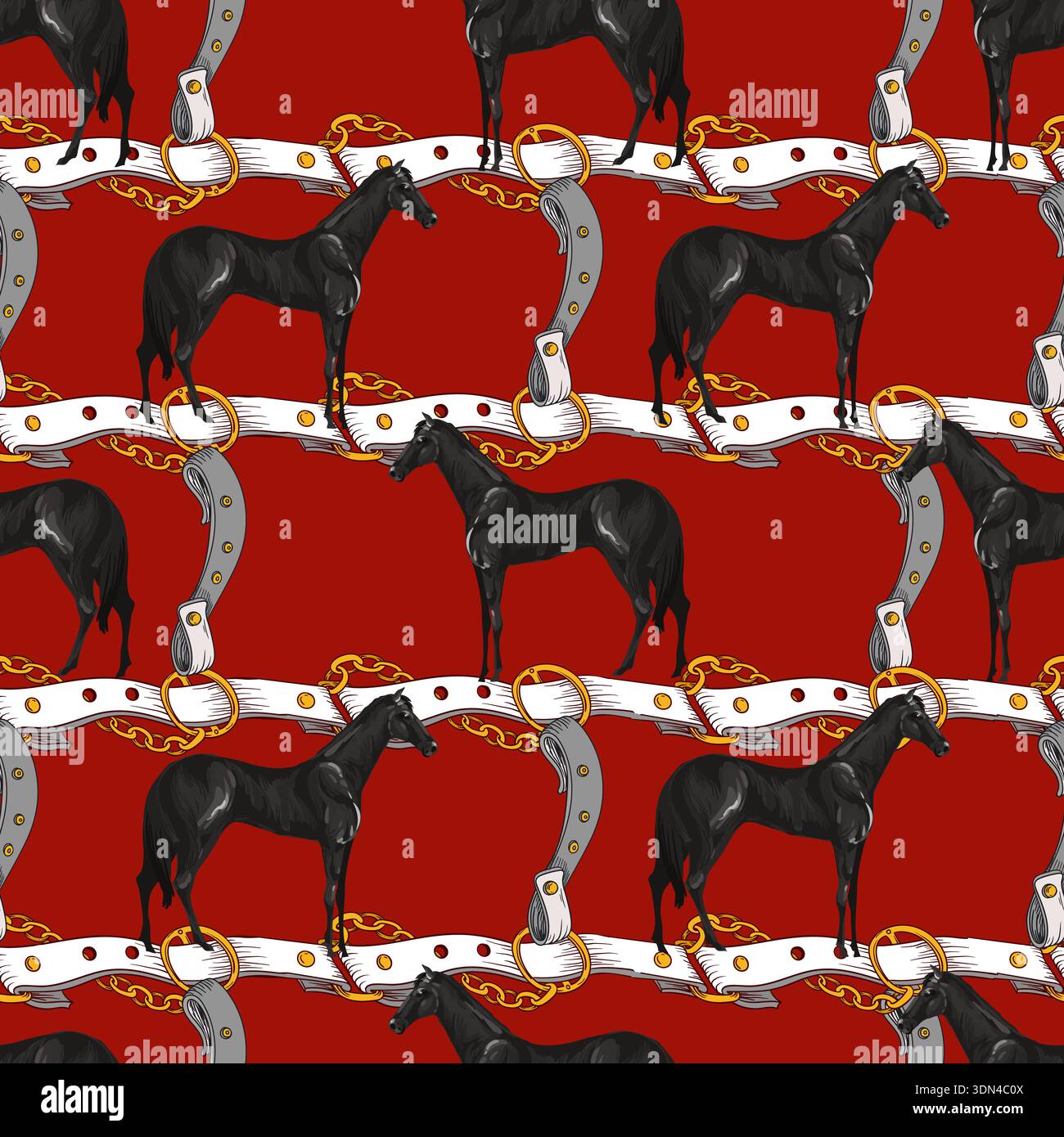 Seamless pattern with horses and belts. Vector. Stock Vector