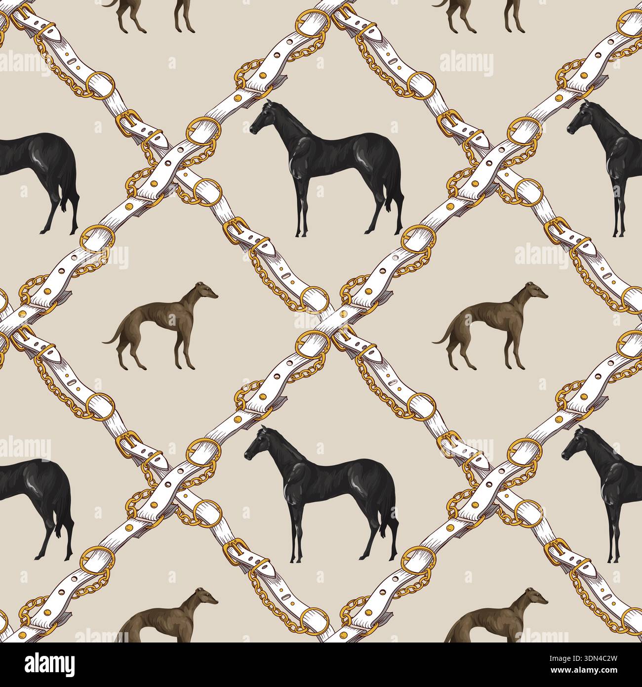 Seamless pattern with horses and belts. Vector. Stock Vector