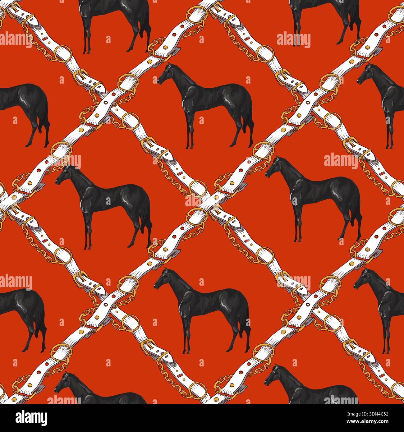 Seamless pattern with horses and belts. Vector. Stock Vector