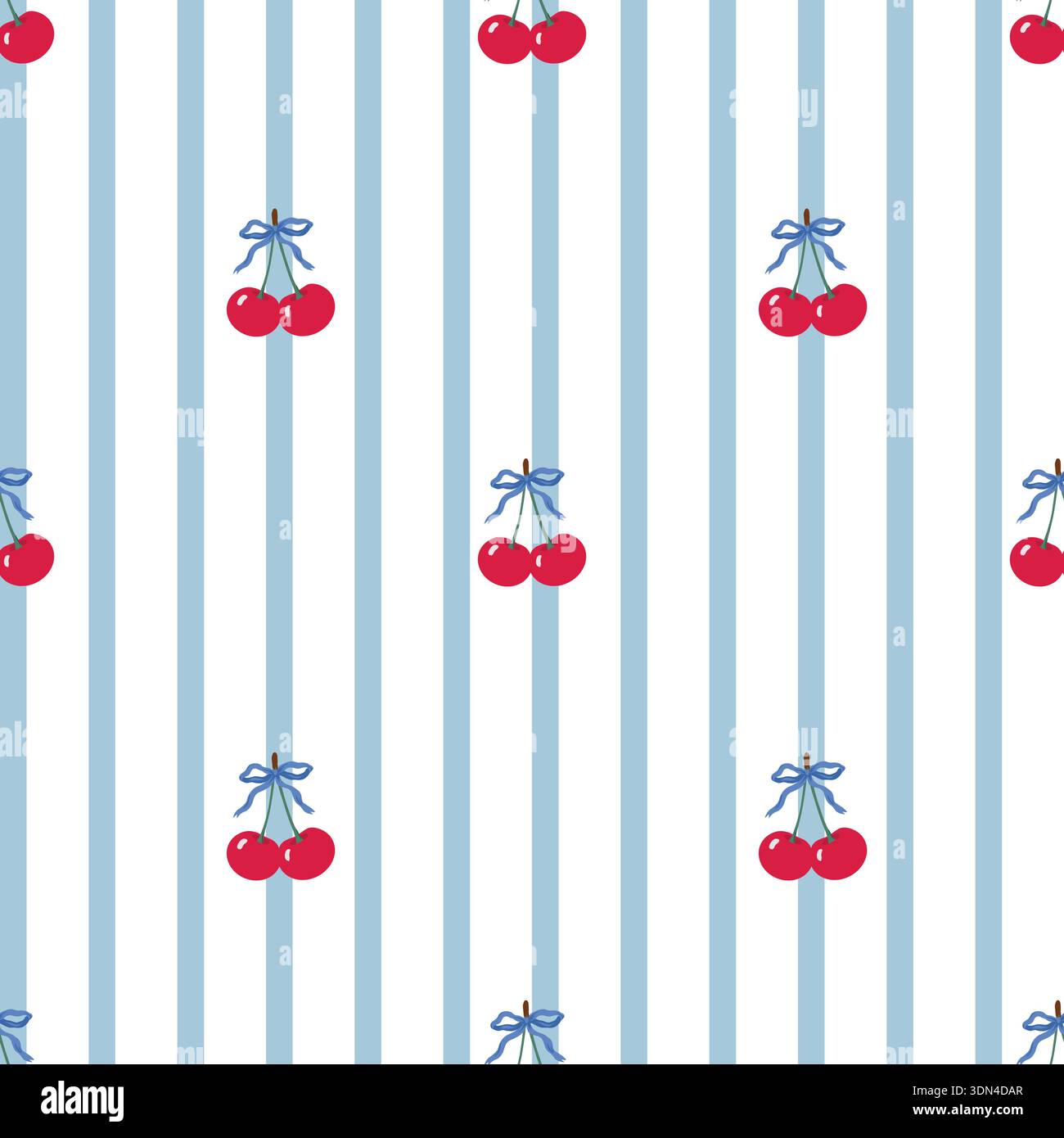 Cherry vector seamless pattern with blue stripes cute minimal fruit illustration design Stock Vector