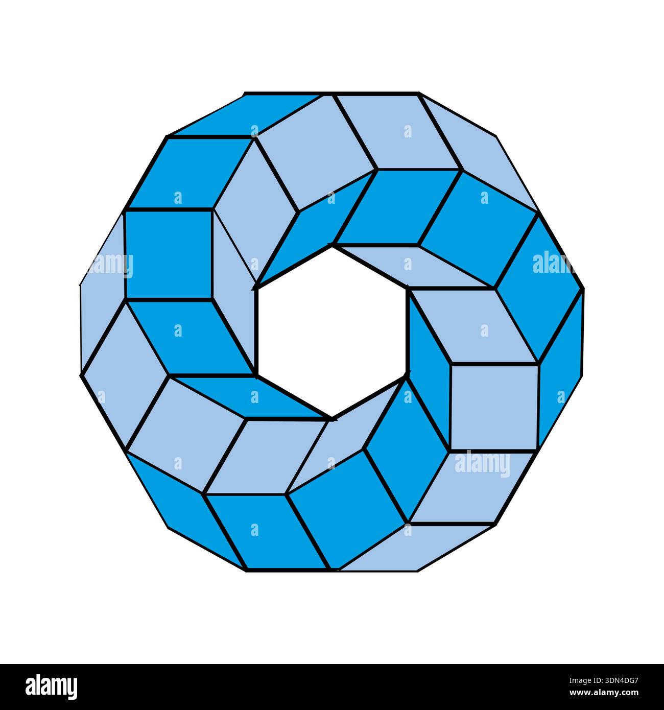 Blue torus ring. Rhombus block Vector. Infinity loop shape. Perspective 3D object. Stock Vector