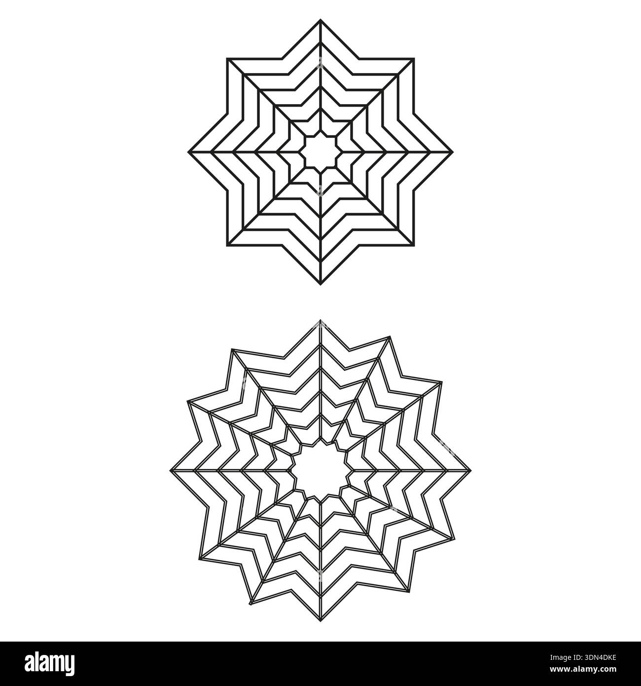 Star shape web pattern. Geometric line Vector design. Concentric black figure. Decorative eight point emblem. Stock Vector