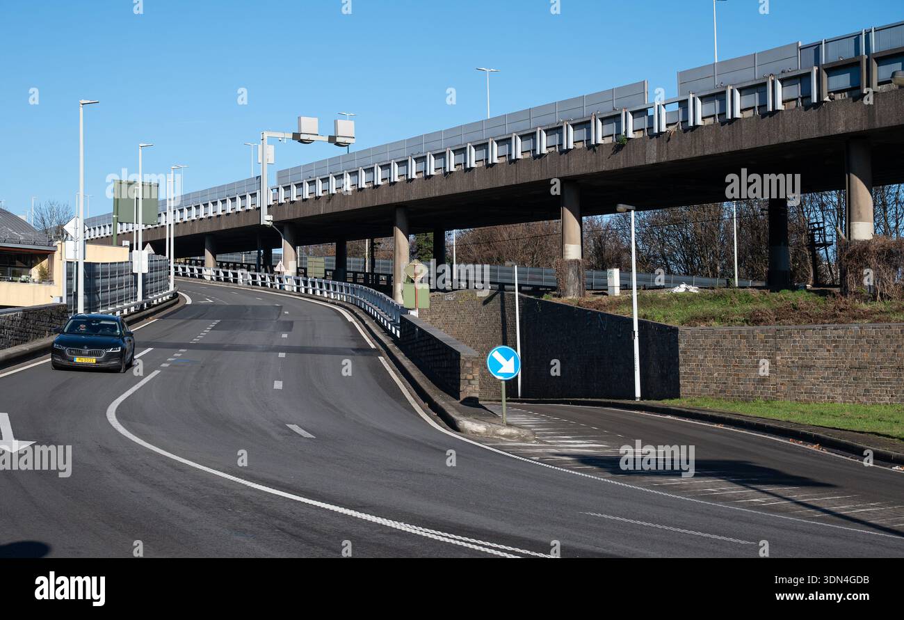 View of the complex road infrastructure of the E25 / A602 near Liège ...
