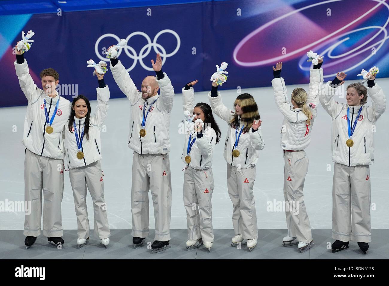 Team USA receive the gold medal in the figure skating team event at the ...