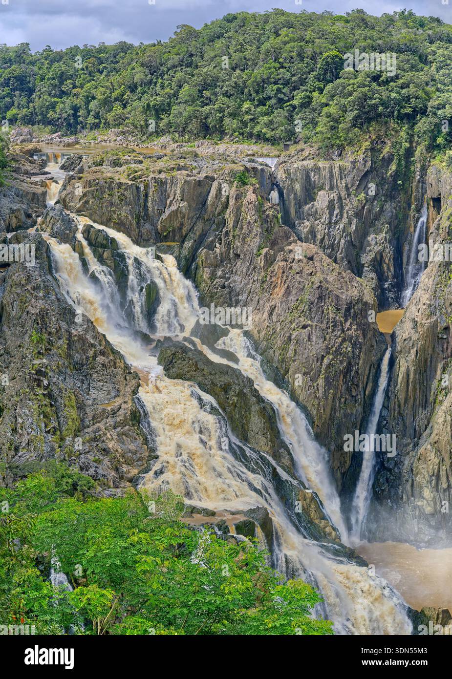 Qld Waterfall Barron Falls is a steep, tiered cascade waterfall in tropical ...