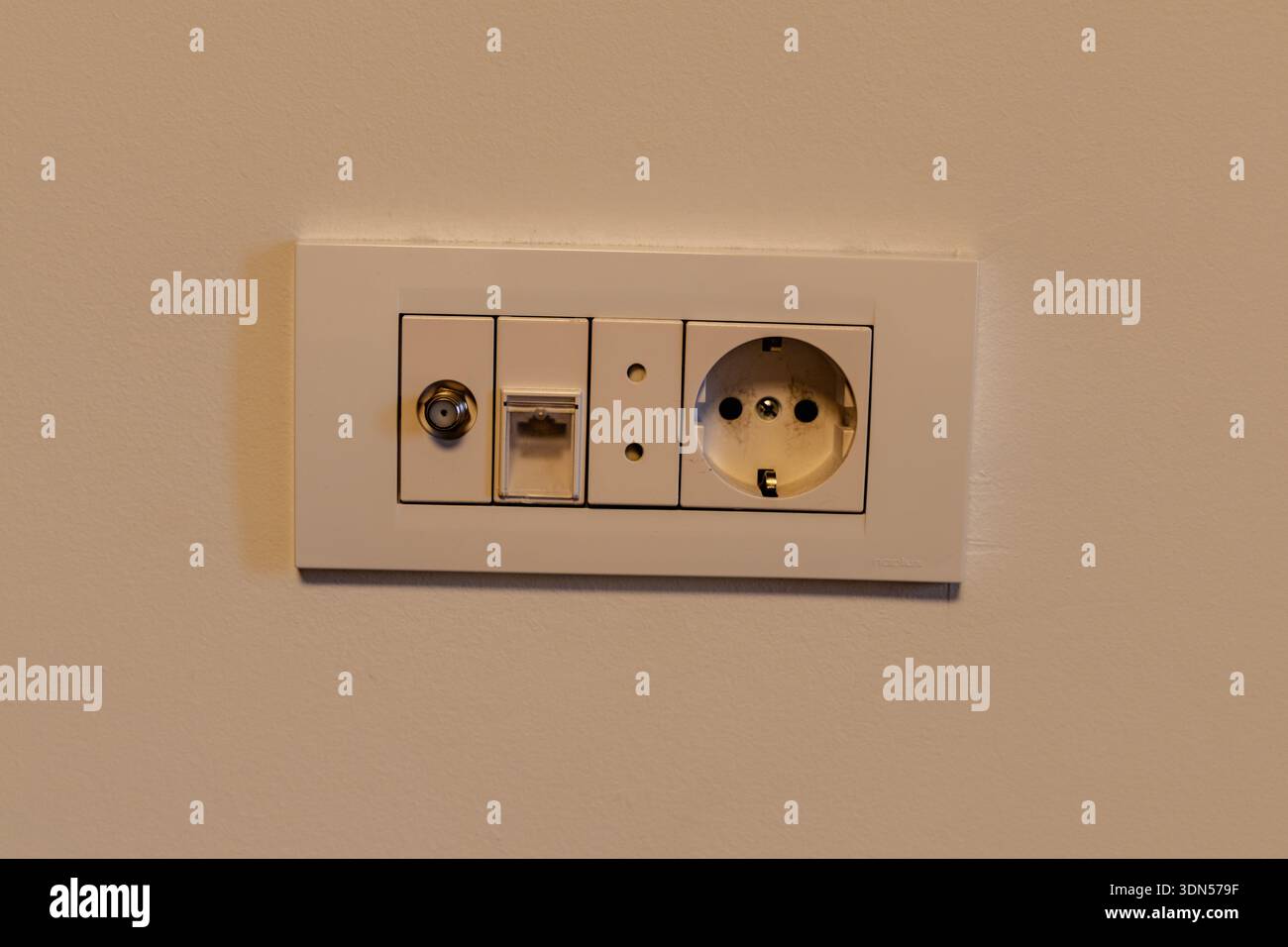 Wall Electrical Socket Panel Multiple Connectors Stock Photo