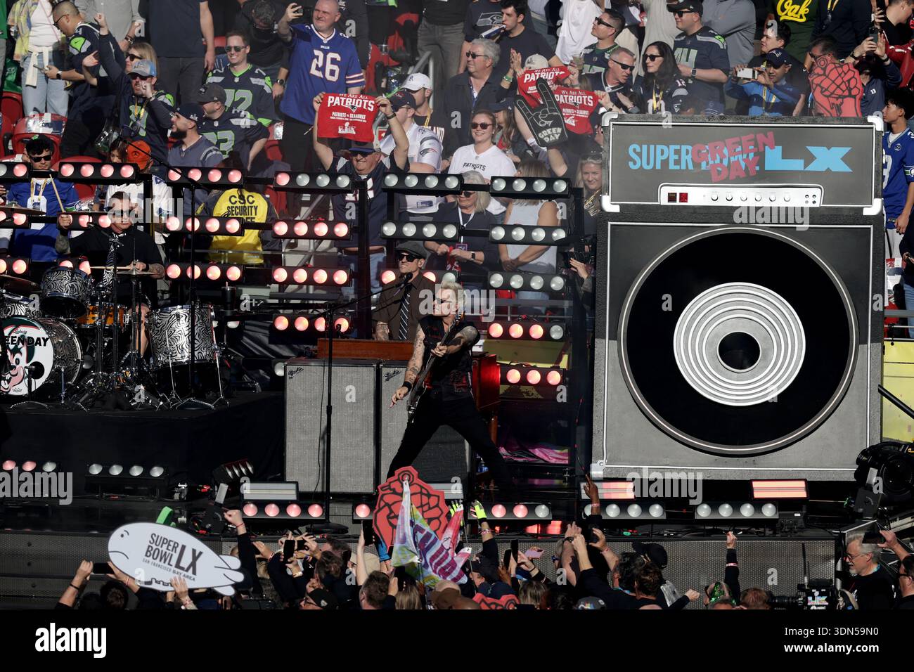 Green Day Performs Before The NFL Super Bowl 60 Football Game Sunday Green Day Performs Before The Nfl Super Bowl 60 Football Game Sunday February 8 2026 In Santa Clara Calif Adam Hungerap Content Services For Nfl 3DN59N0 