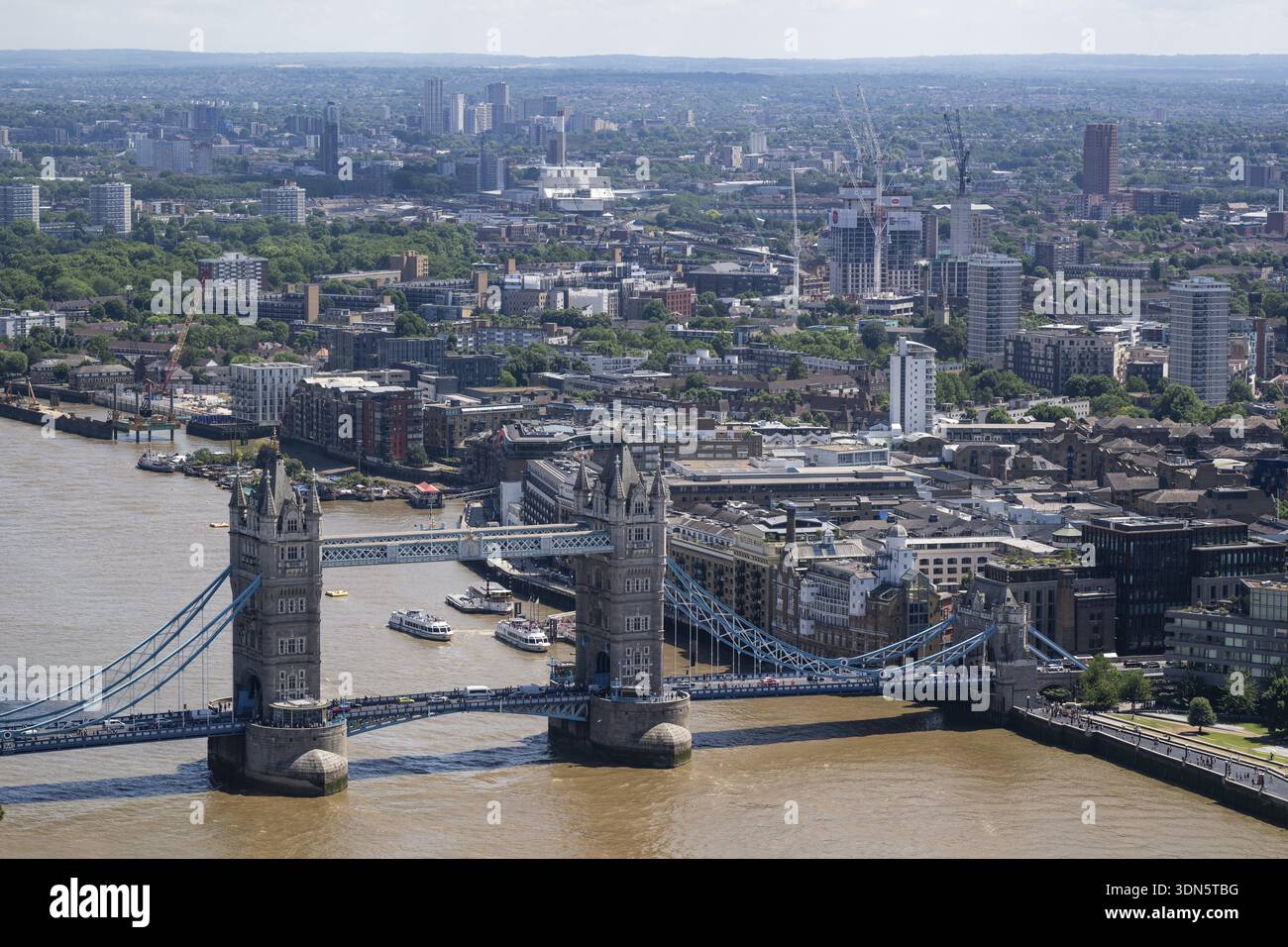 City panorama seen from Sky Gardens with Tower Bridge spanning the Thames, London, England, Great Britain Stock Photo