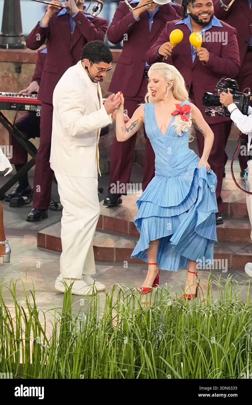 Bad Bunny Left And Lady Gaga Perform During Halftime Of The NFL Super Bad Bunny Left And Lady Gaga Perform During Halftime Of The Nfl Super Bowl 60 Football Game Between The Seattle Seahawks And The New England Patriots Sunday Feb 8 2026 In Santa Clara Calif Ap Photofrank Franklin Ii 3DN6335 